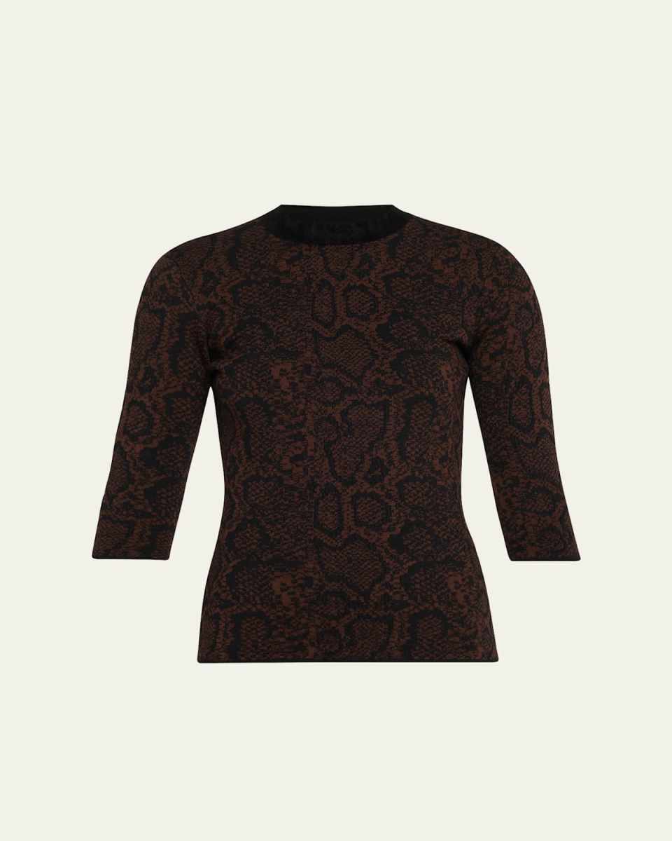 Textured Snake Jacquard Elbow-Sleeve Top